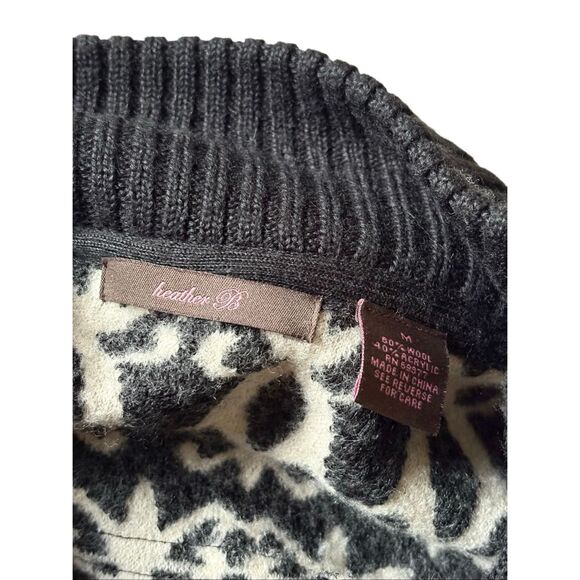 Heather B Jacquard Wool Blend Coat size M Snap Front Cream Gray - Picture 3 of 10